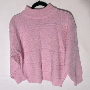 Vintage Lady Foot Locker Pink Textured Knit Mock Neck Sweater M